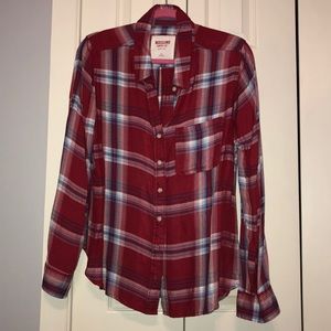 Lightweight red plaid button down